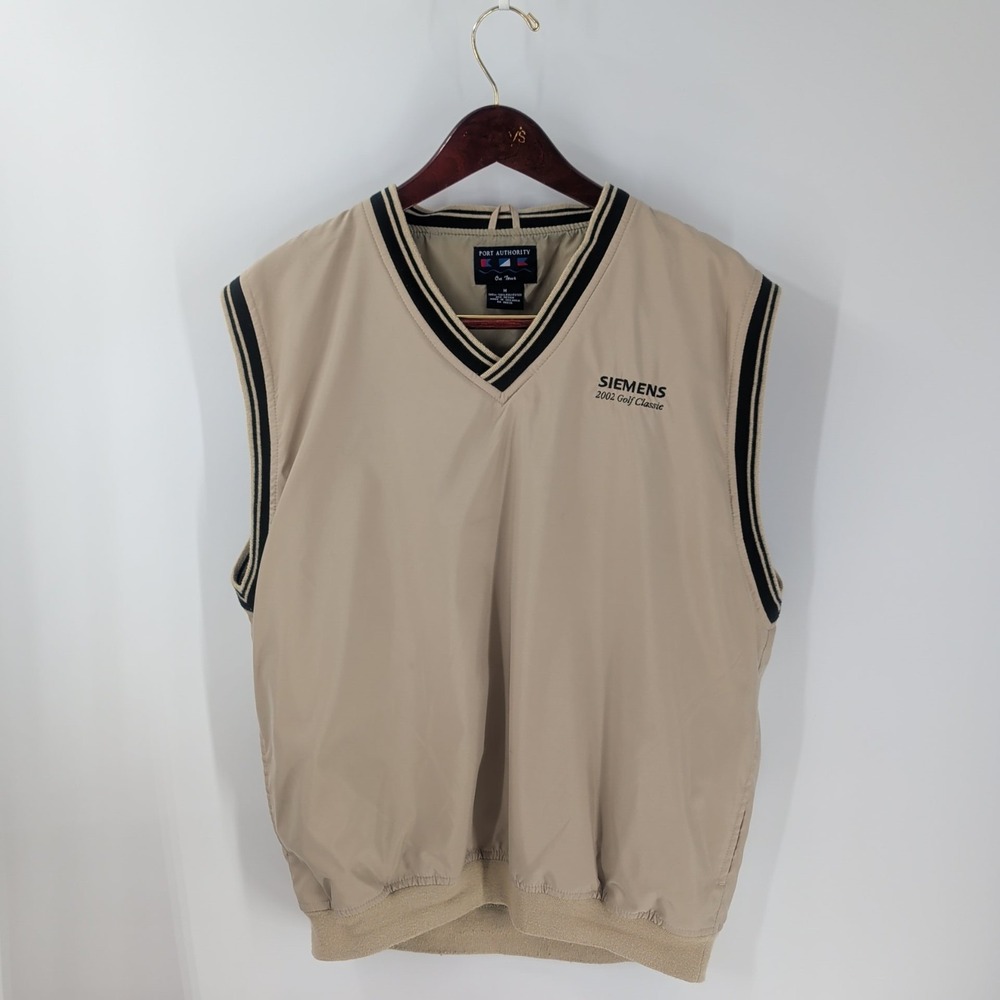 Vtg Y2K Port Authority On Tour Siemens 2002 Golf Classic V-Neck Vest Beige‎ Sz M